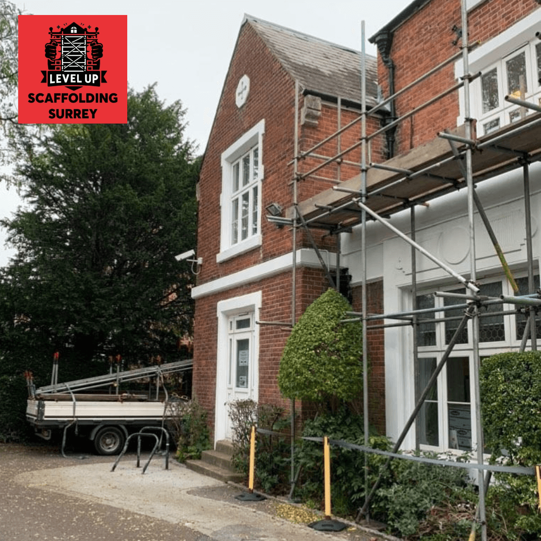 Temporary roofing scaffolding setup in Surrey